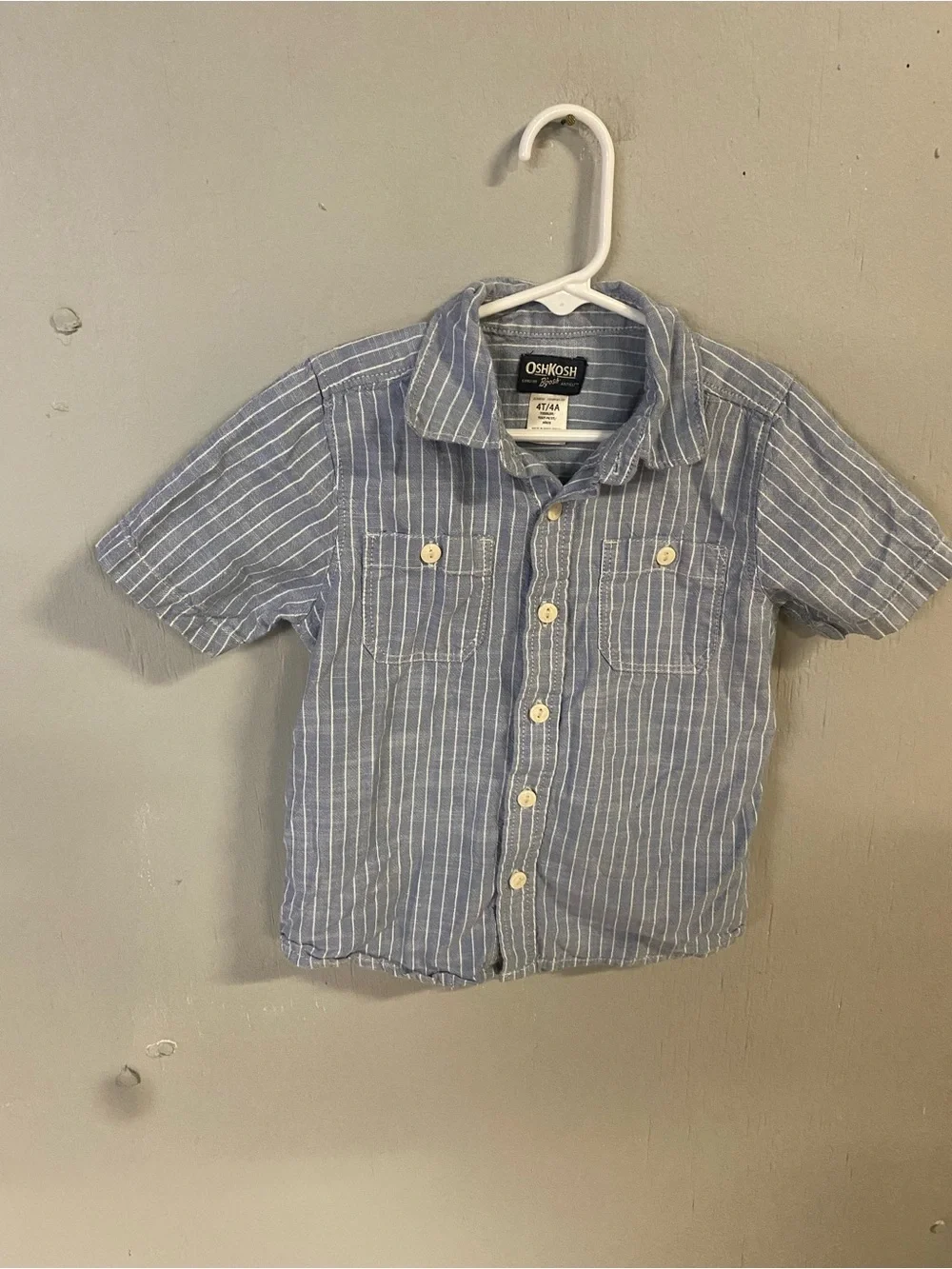 OshKosh B'gosh Blue and White Striped Short-Sleeve Button-Down Shirt